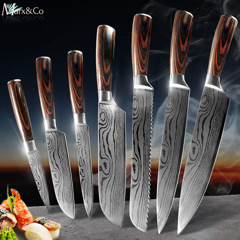 Cuchillo de cocina 1-9 Uds Set cuchillos Chef 440C acero inoxidable de alto carbono Damasco dibujo útil, para cortar Santoku cuchillo carnicero japonés ► Foto 1/6