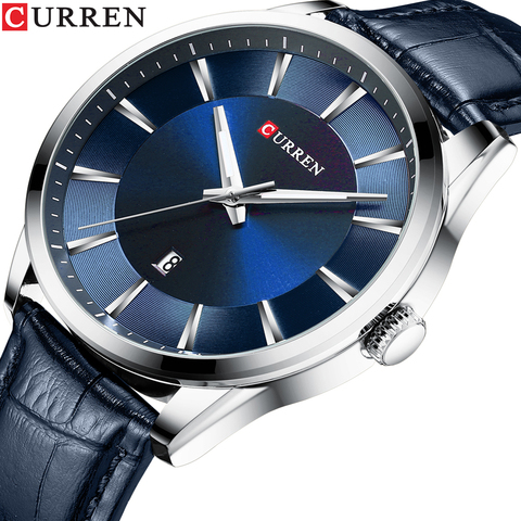 CURREN-Reloj de pulsera sencillo de cuero para hombre, de cuarzo, informal, azul ► Foto 1/6