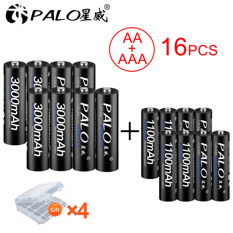 PALO-pilas AA recargables de 1,2 V, 3000mah, NIMH, 1,2 V, AA, 8 Uds., 1100mah, AAA, para micrófono de juguete, 8 Uds. ► Foto 1/6