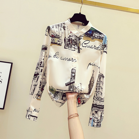 Camisa con estampado Vintage para mujer, blusa de chifón de manga larga, Tops de otoño 2022 ► Foto 1/6
