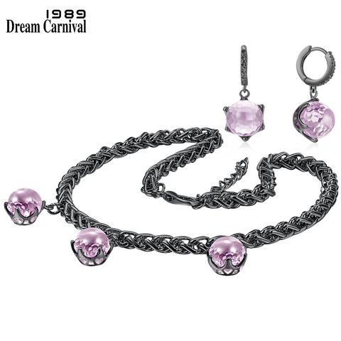 DreamCarnival1989 collar de tejido grueso juego de pendientes para mujeres Color negro Rosa aniversario joyería de circón regalo de amor EN868PKS2 ► Foto 1/6