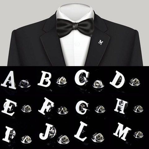 Inicial de la A la Z 26 letras Pin de plata de moda de Color inglés diseño de símbolo de los hombres traje de cuello prendedor Pin de solapa fiesta joyas ► Foto 1/6