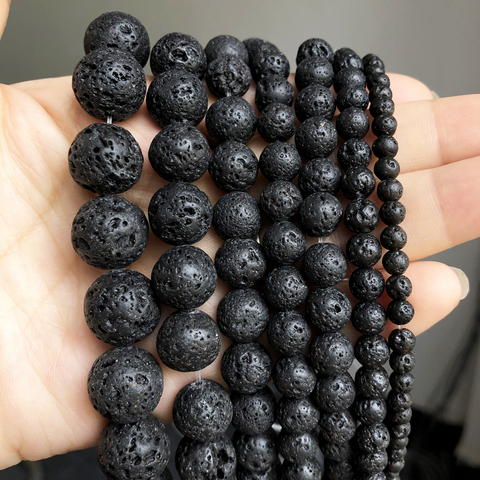 Natural Lava volcánica negra cuentas redondas de piedras espaciador suelto grano para fabricación de joyería DIY pulsera de perlas ACCESORIOS 4 6 8mm 10mm 12mm ► Foto 1/6