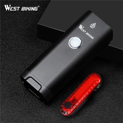 WEST BIKING-linterna de aluminio para bicicleta, linterna trasera y delantera de 18650mAh recargable vía USB, resistente al agua ► Foto 1/6