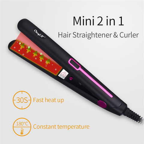 Mini profesional 2 en 1 portátiles rizador de pelo plancha de pelo pelos enderezar hierro corrugado herramientas 48 ► Foto 1/6