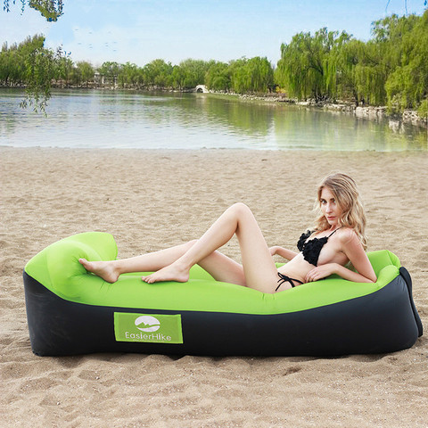 Sofá inflable al aire libre para perezosos, cama de aire portátil plegable con almohada, parque de campo y patio familiar, esterilla de acampada ► Foto 1/6