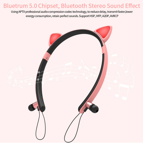 Auriculares inalámbricos con Oreja de Gato brillante, cascos estéreo con Bluetooth, Hifi, con micrófono, deportivos, para Pad Phone ► Foto 1/6