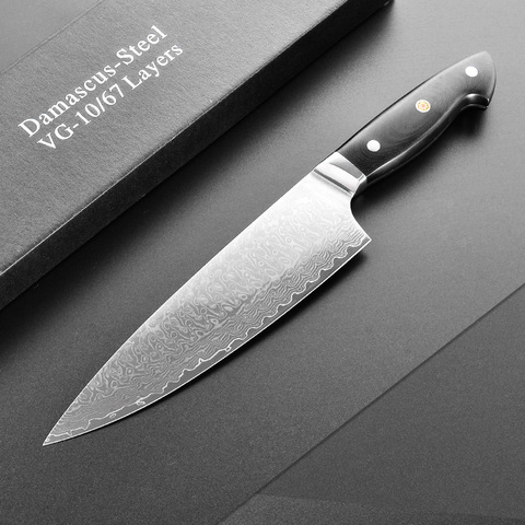 Cuchillo de Chef profesional Damasco acero VG10 cuchillos de cocina japoneses carnicero Gyuto 8 pulgadas cuchillo de cocina cuchillo rebanador G10 ► Foto 1/5