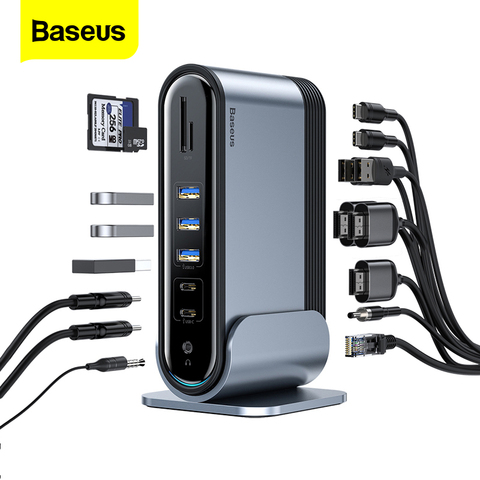 Baseus-estación de acoplamiento para MacBook de tipo profesional HUB USB C 17 en 1, tipo C, conector a PD, RJ45, VGA, HDMI, 3 pantallas, adaptador USB 3,0, 2,0 ► Foto 1/6