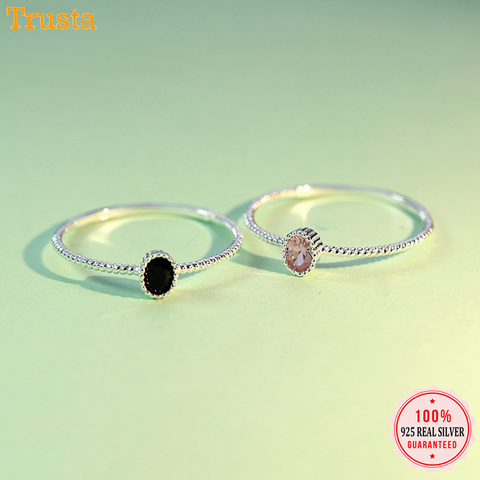 Trustdavies auténtica Plata de Ley 925 deslumbrante negro Rosa CZ anillos tamaño 5 6 7 8 maravilloso para mujeres chicas adolescente dama regalo DT67 ► Foto 1/6