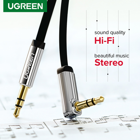 Ugreen-Cable auxiliar de Audio de 3,5mm, Cable auxiliar estéreo Hi-Fi macho a macho, Conector de 90 grados, 3,5mm, para JBL, coche, PC, Xiaomi ► Foto 1/6