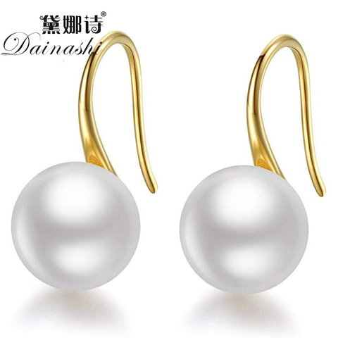 Dainashi-pendientes de perlas de cultivo para mujer, de 8-9mm, Color dorado y plateado, pendientes grandes con pasador, descuento al por mayor, 925 ► Foto 1/5