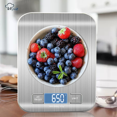 Báscula digital para cocina, balanza de acero inoxidable con pantalla LCD, precisa, 1 g/0,1 oz, electrónica, para alimentos, cocinar y hornear ► Foto 1/6