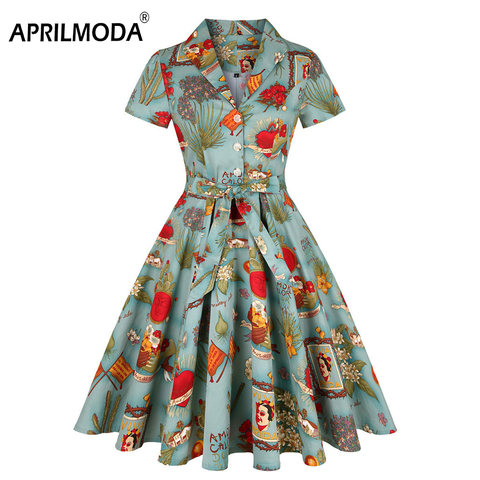 Vestido de verano para Mujer estampado Floral Retro Vintage Casual fiesta  oficina túnica Rockabilly vestidos Vestido Mujer