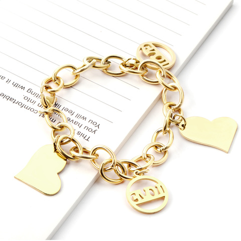 LUXUKISSKIDS-pulsera de acero inoxidable con corazón para mujer, brazalete de oro con cadena nueva, brazaletes de broche, Charms de joyería para niña 2022 ► Foto 1/6