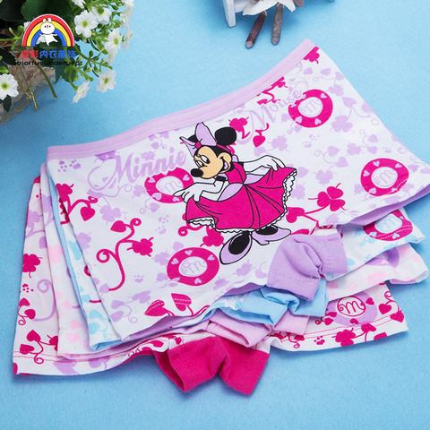 Ropa interior de algodón para niñas, bragas con estampado de Minnie Mouse, ropa interior de chica, talla 2T-10T, 4 Uds. ► Foto 1/6