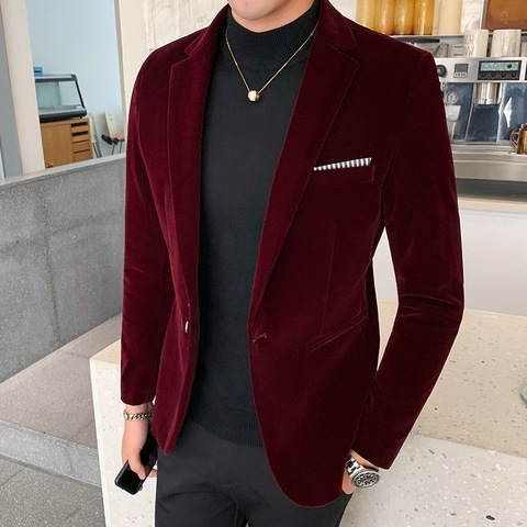 Abrigo de terciopelo para boda de otoño, chaqueta Blazer para hombre, chaqueta informal a la moda, chaqueta para DJ, chaqueta de negocios para hombre, traje para hombre ► Foto 1/6