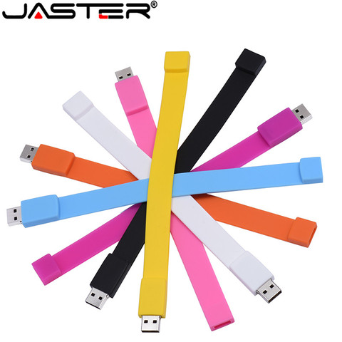 JASTER de silicona pulsera de muñeca banda pendrive 4GB 16GB 32GB 64GB USB 2,0 unidad Flash USB Pen Drive Stick U disco Pendriver regalo ► Foto 1/6