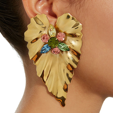 Pendientes de hoja grande para mujer, aretes llamativos en color dorado, aretes grandes de gota antigua, joyería de moda para fiesta 2022 ► Foto 1/6