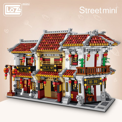 LOZ-Mini bloques de construcción de la calle China, juguete de ensamblaje de casa de té chino, farola China Tradicional, modelo especial ► Foto 1/5