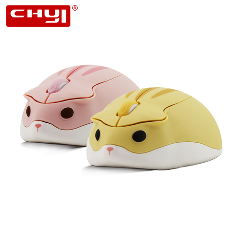 CHYI-ratón inalámbrico rosa de dibujos animados para chica, ratón óptico USB, Mini ratón de 1600DPI, diseño de hámster, portátil de mano pequeña ► Foto 1/6