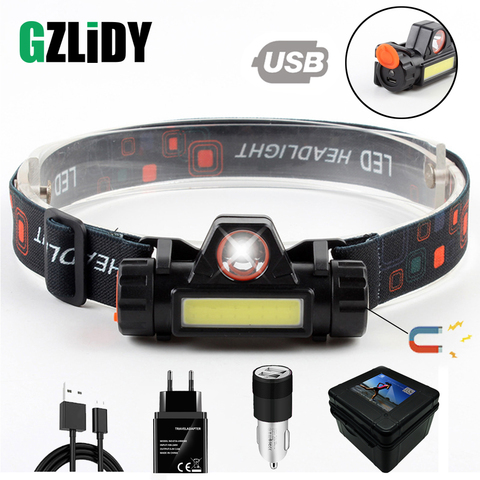 Linterna frontal LED impermeable COB luz de trabajo 2 modos de luz con imán faro incorporado 18650 batería traje para pesca, camping, etc. ► Foto 1/6