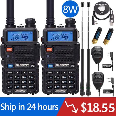 2 uds Real 5W/8W Baofeng UV-5R Walkie Talkie UV 5R poderoso Amateur jamón estación de Radio CB UV5R Dual transceptor de banda 10KM Intercom ► Foto 1/6