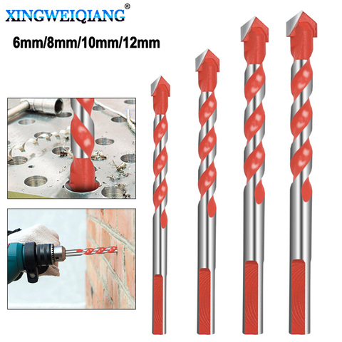 Broca de vidrio multifuncional, taladro de espada giratorio, puntas triangulares para azulejos de cerámica, hormigón, vidrio y mármol, 6mm, 8mm, 10mm, 12mm ► Foto 1/6