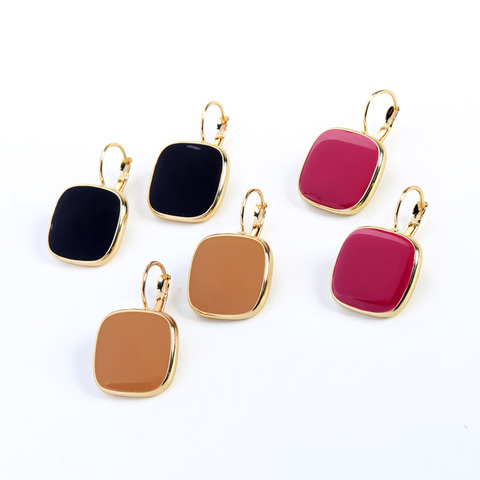 Pendientes de gota de esmalte cuadrado lindo Simple Color oro rosa para las mujeres joyería de moda al por mayor ► Foto 1/6