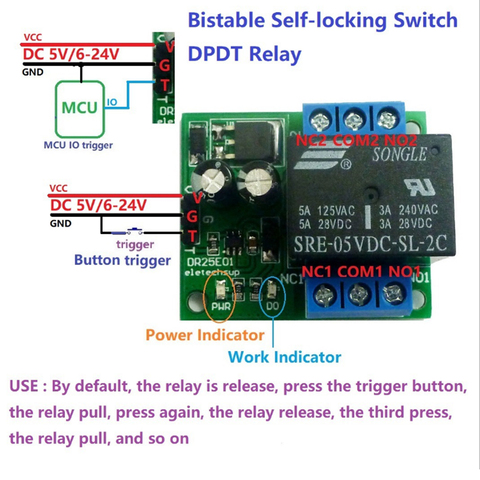 Módulo de relé DPDT biestable, interruptor de bloqueo automático, tablero de disparo de bajo pulso para LED de Motor PLC, DC5V DC6-24V 3-5A ► Foto 1/6