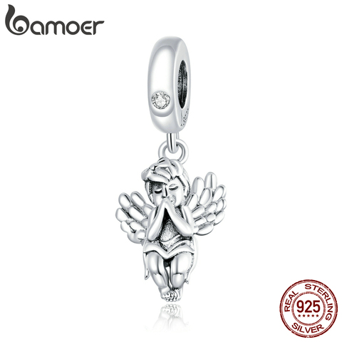 Bamoer-abalorio de ángel pequeño para fabricación de Metal, de Plata de Ley 925, compatible con Pulsera Original, cuentas de plata DIY, bisutería SCC1686 ► Foto 1/6