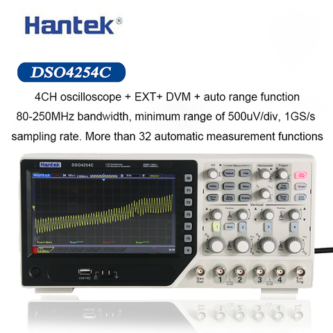 Osciloscopio Digital Hantek DSO4254C, 4 canales, 250Mhz, ancho de banda, LCD, PC, portátil, USB, 1GS osciloscopio/s Frecuencia de muestreo ► Foto 1/6