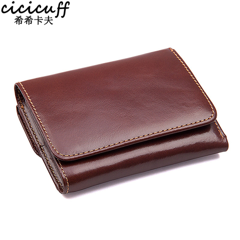 CICICUFF-billetera de cuero genuino con bloqueo RFID para hombre, carteras masculinas de marca, antiescaneo, cartera con monedero corto de cuero Real ► Foto 1/6