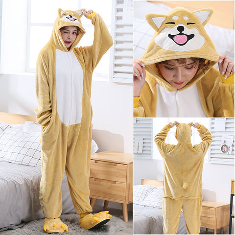 Disfraz de kigurumi para niña, mono con viñetas de animales, Shiba inu, Franela suave cálido para invierno, ropa para dormir y para casa ► Foto 1/5