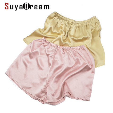 SuyaDream-pantalones cortos de seda para mujer, 100% de 19mm, satén de seda, cómodos, con cintura elástica, pantalones cortos caseros, sólido corto para primavera y verano 2022 ► Foto 1/5