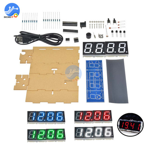 KIT de reloj electrónico LED DIY, pantalla Digital, Control de luz de tiempo con función de termómetro de temperatura con caja ► Foto 1/6