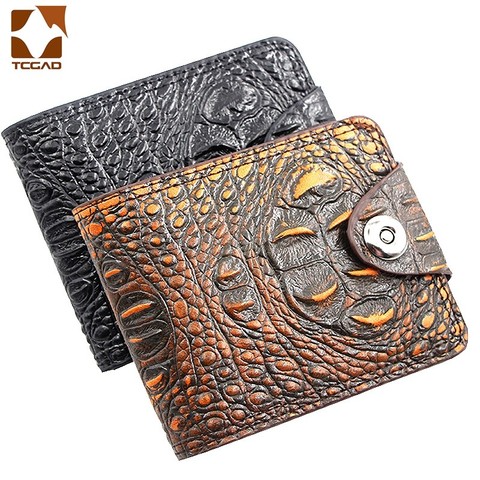 Cartera de cuero con cierre para hombre, billetera masculina de Material corto con cierre de cremallera, estilo vintage, con cabeza de cocodrilo ► Foto 1/6