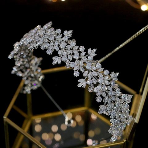 Diadema de novia de cristal de alta calidad, banda para el pelo de Zirconia 100%, accesorios para el cabello de boda, Tiara, corona ► Foto 1/6