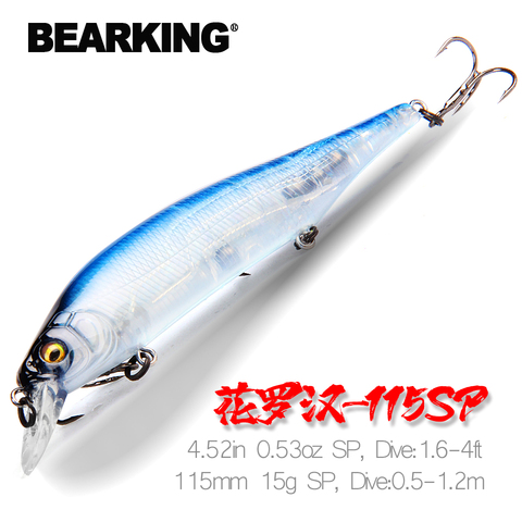 BEARKING 115mm 15g Suspensión Sistema de peso de tungsteno Top señuelos de pesca Minnow manivela wobbler calidad aparejos de pesca anzuelos para la pesca pesca accesorios mar spinnig anzuelos de pesca mar pesca acess ► Foto 1/6