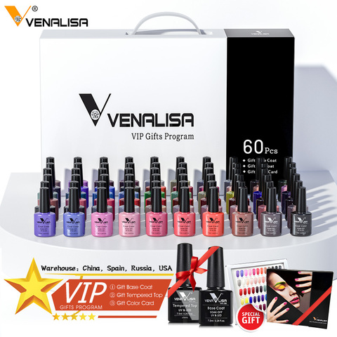 62 Uds * 7,5 ml VENALISA Gel polaco Salón de Arte de uñas de manicura venta al por mayor remojo Base No pegajosa abrigo LED UV para uñas de Gel barniz Kits ► Foto 1/6