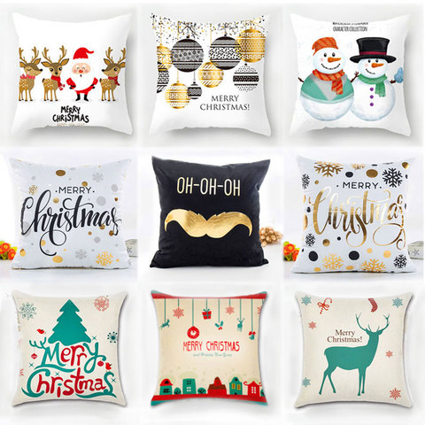 Cubierta de almohada de Feliz Navidad, decoración navideña de algodón y lino de 45x45cm para el nuevo para el hogar, año 2022, regalos de Navidad 2022 ► Foto 1/6