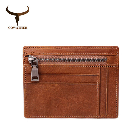 Cowether-cartera de cuero genuino de vaca para hombre, tarjetero, monedero de piel de vaca con cremallera, diseño a la moda, envío gratis ► Foto 1/1