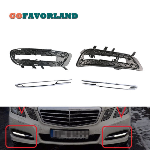 Juego de 4 Uds. De cubierta de rejilla de luz antiniebla del parachoques delantero + moldura cromada para mercedes-benz W212 E350 E400 E550 2012 2013 ► Foto 1/5