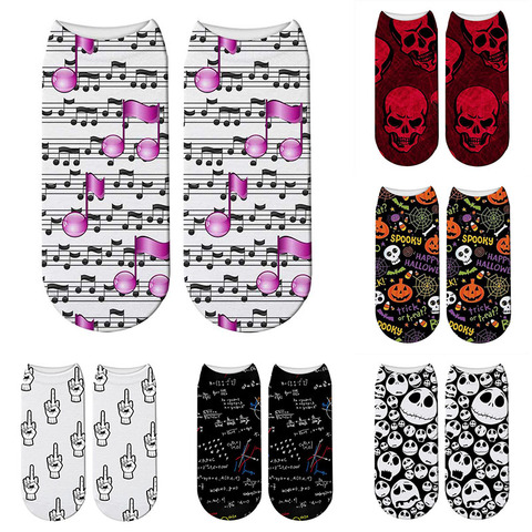 Calcetines de algodón con estampado 3D para mujer, calcetín deportivo Unisex con estampado divertido de Calavera, nota Musical, código de matemáticas, calabaza, linterna, Halloween, para invierno ► Foto 1/6