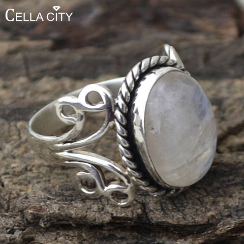 Cellacity-anillo ovalado de ópalo blanco para mujer, joyería de plata tailandesa 925, gemas de tamaño 6,7,8,9,10, accesorio de fiesta femenino, regalo al por mayor ► Foto 1/6