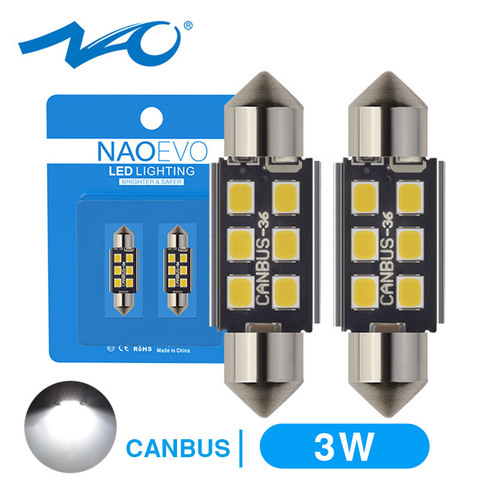 NAO C5W led Festoon 28mm 31mm 36mm 39mm 41mm 44mm C10W bombilla 2835 SMD coche iluminación interior LED luces led 12V 12V 6000K lámpara para Auto ► Foto 1/6