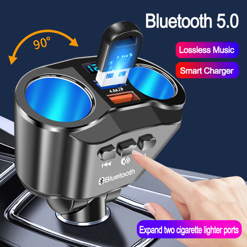 JINSERTA coche manos libres Bluetooth 5,0 transmisor FM USB Dual del cargador del ampliar 2 encendedor de compatibilidad de puertos U disco de música. ► Foto 1/1