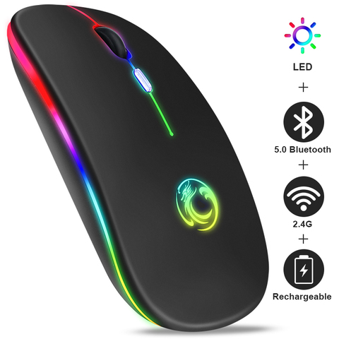 Ratón inalámbrico Bluetooth RGB, recargable, silencioso, ergonómico, para videojuegos, ordenador portátil y PC ► Foto 1/6