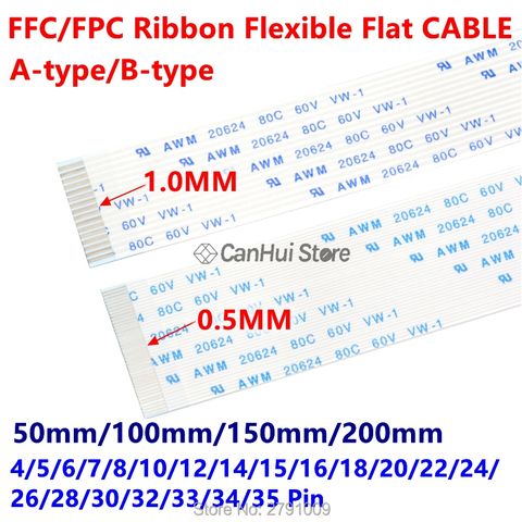 10PC FFC/cinta FPC Flexible Flat Cable 1,0 MM 50/100/150/200MM tipo B póngase en contacto con 4P 6 7 8 10 12 14 18 20 22 24 26 30 32 34 35 Pin ► Foto 1/6