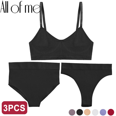 Conjunto de sujetador para mujer, ropa interior Sexy de cintura alta, moldeador de cuerpo, bragas de Tanga, Bralette, lencería básica, sujetador activo, 3 uds. ► Foto 1/6